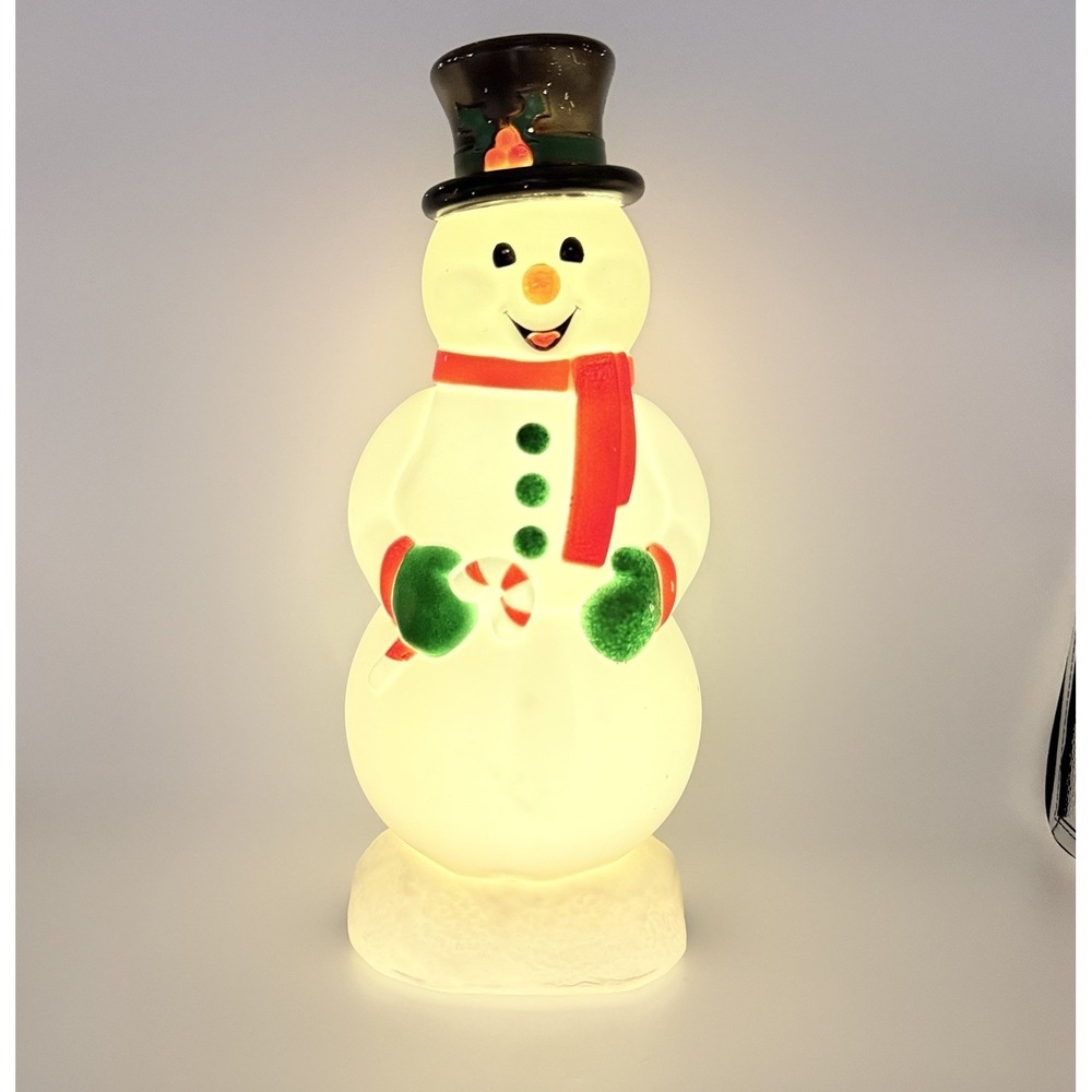 Gemmy Lighted Snowman Blow Mold Christmas Candy Cane Holiday Decor 17"